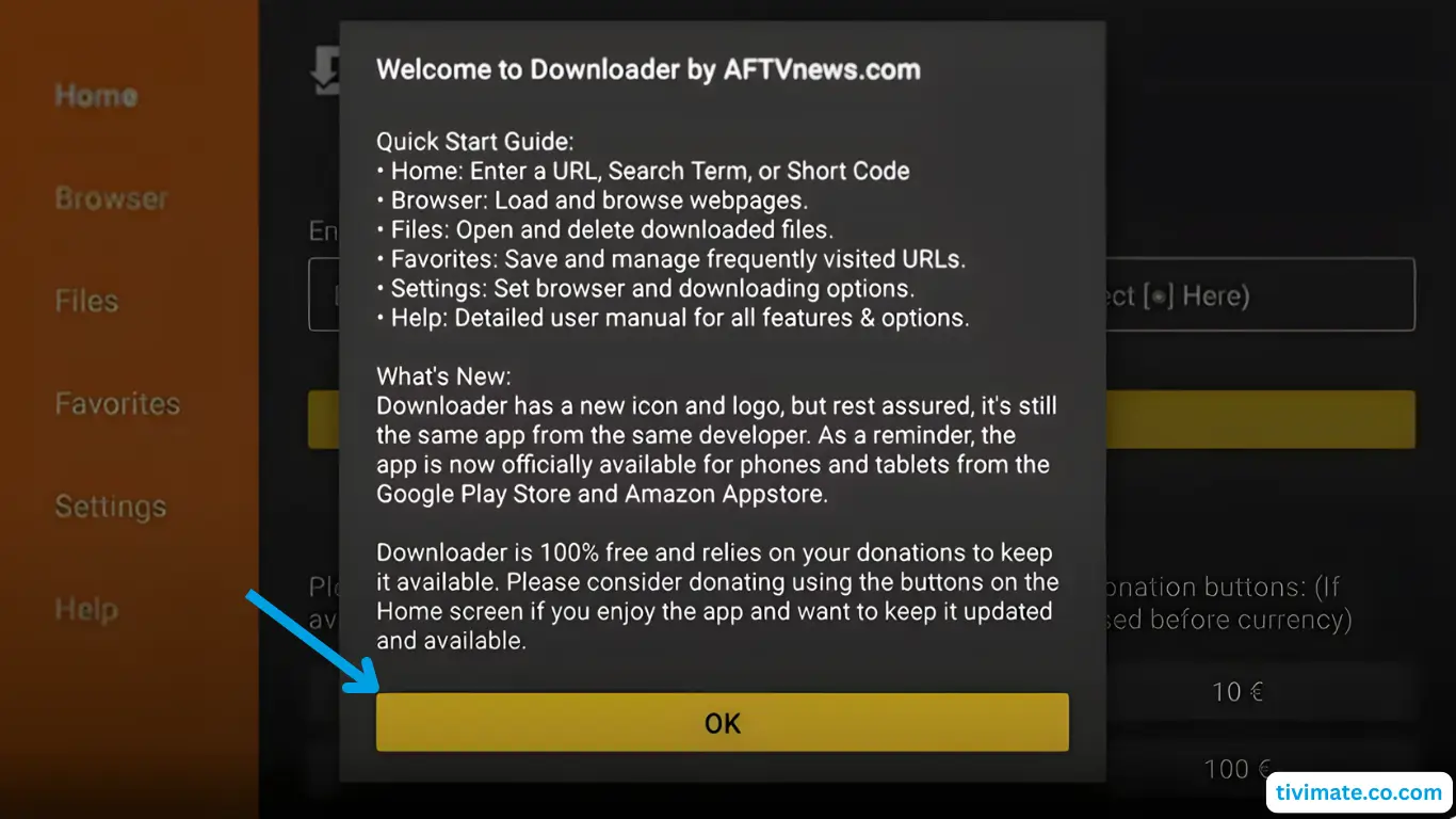 Dismiss the welcome message by pressing ok