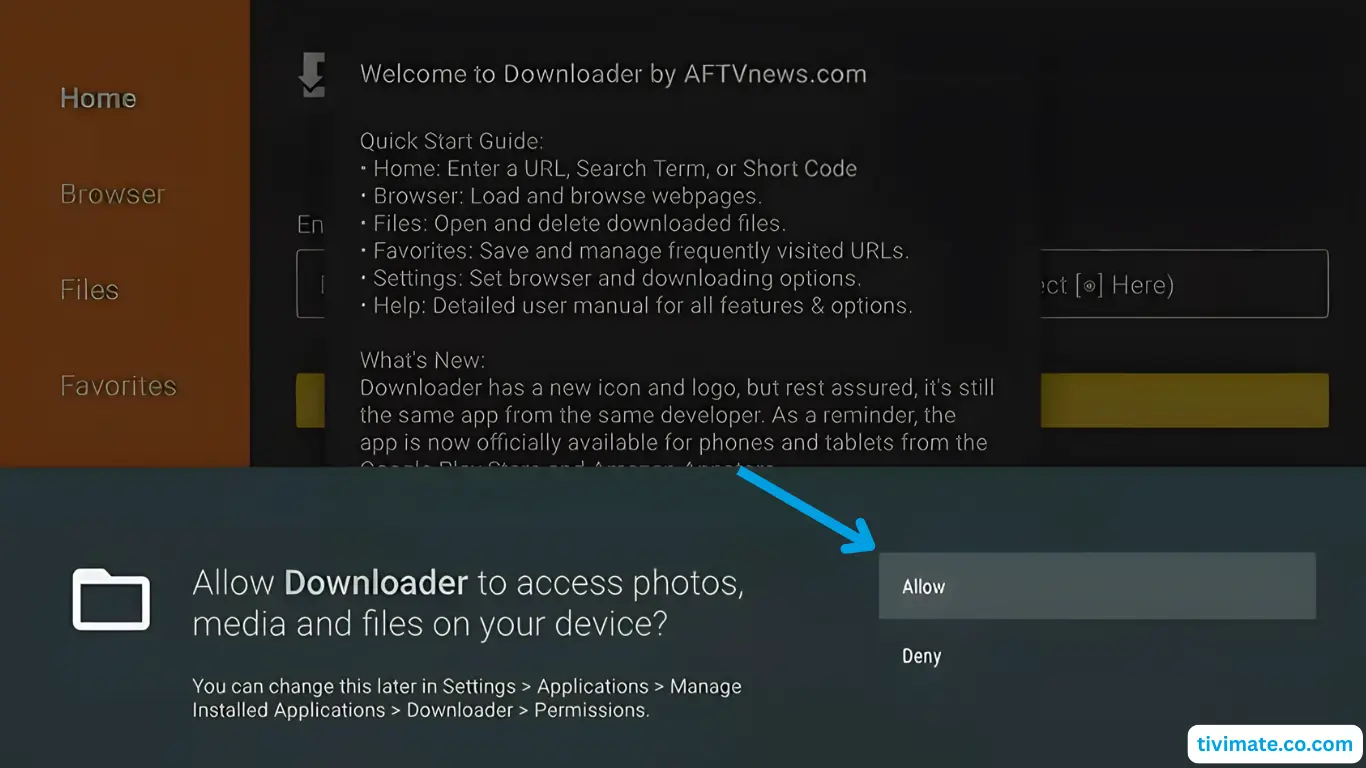 Press allow to give Downloader permission to access your file system