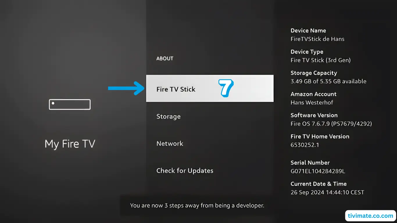click About and then Fire TV Stick 7 times